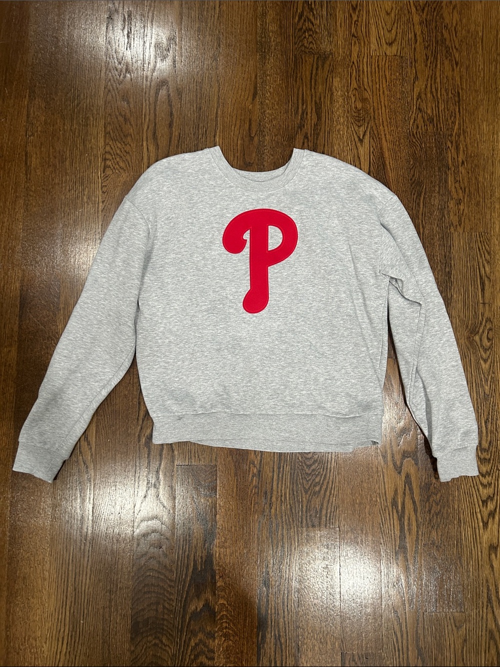 Phillies Gray Crewneck Sweatshirt with Red Satin Logo